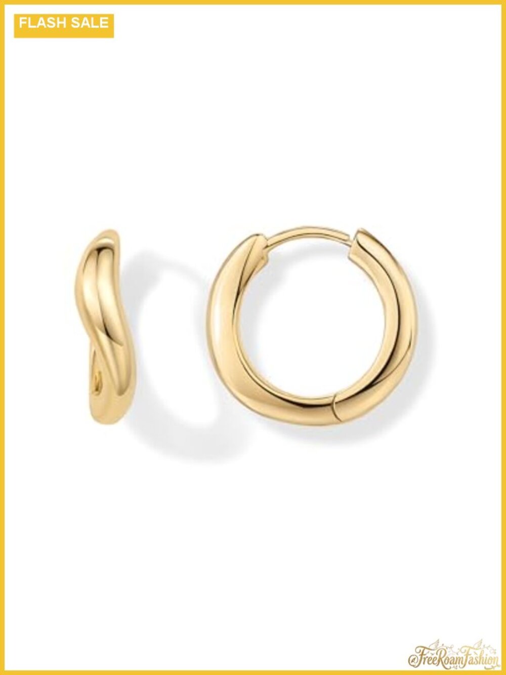 14K Gold Plated Wavy Huggie Hoop Earrings for Women Twisted Hoops Hypoallergenic